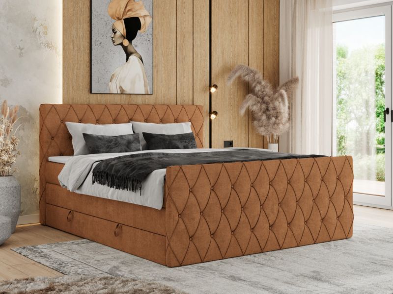 Łóżko kontynentalne MKS Meble MIREN KING DUO 200x200 H4 Pomarańczowy struktura 1szt.