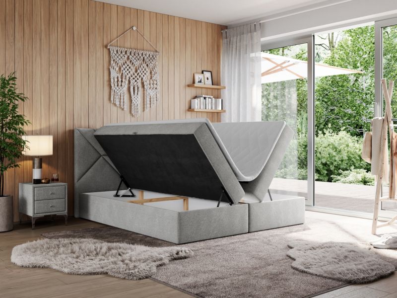 Łóżko kontynentalne MKS Meble NEOMI 180x200 H3 Jasnoszary struktura 1szt.