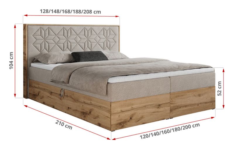 Łóżko kontynentalne MKS Meble NESSI 140x200 H3 Beżowy struktura 1szt