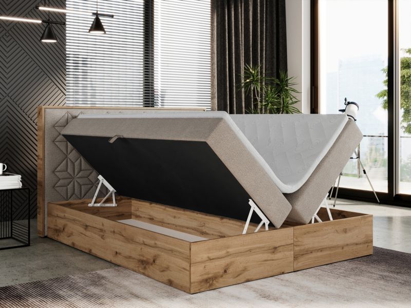 Łóżko kontynentalne MKS Meble NESSI 140x200 H3 Beżowy struktura 1szt