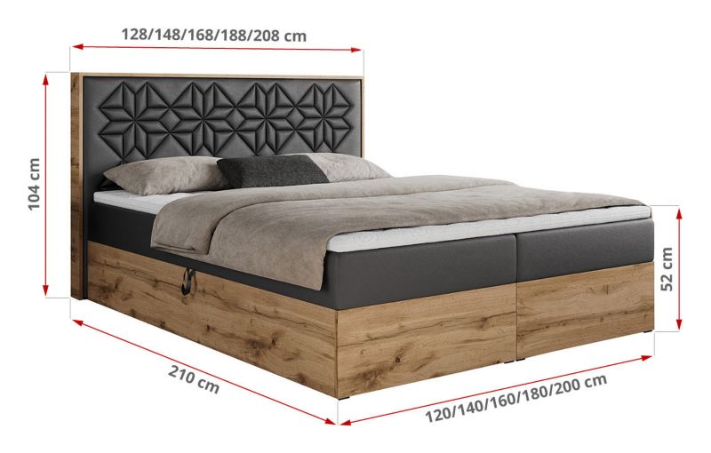 Łóżko kontynentalne MKS Meble NESSI 140x200 H3 Szary ecoskóra 1szt