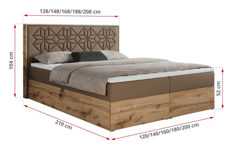 Łóżko kontynentalne MKS Meble NESSI 140x200 H4 Brązowy ecoskóra 1szt