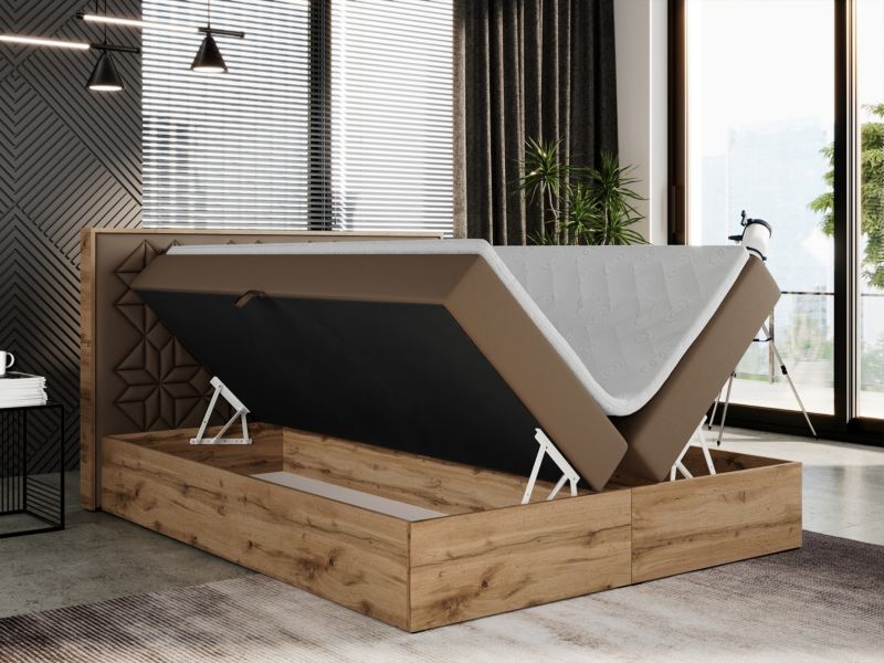Łóżko kontynentalne MKS Meble NESSI 140x200 H4 Brązowy ecoskóra 1szt