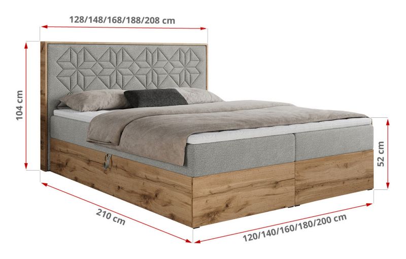 Łóżko kontynentalne MKS Meble NESSI 140x200 H4 Jasnoszary struktura 1szt