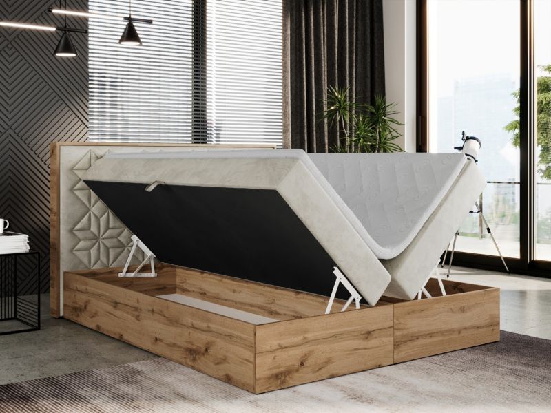 Łóżko kontynentalne MKS Meble NESSI 160x200 H3 Beżowy welvet 1szt