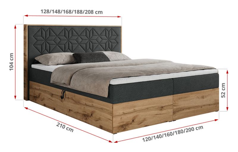 Łóżko kontynentalne MKS Meble NESSI 160x200 H3 Ciemnoszary struktura 1szt