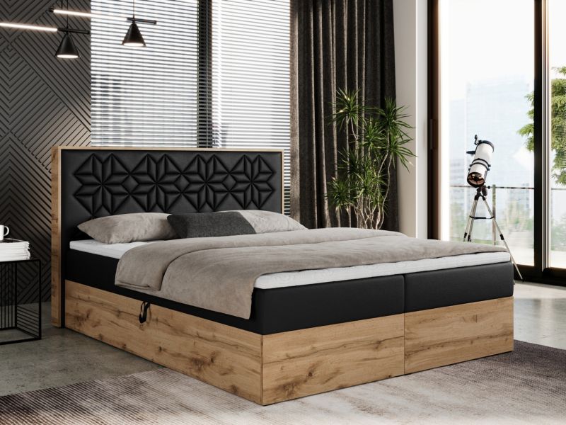 Łóżko kontynentalne MKS Meble NESSI 180x200 H3 Czarny ecoskóra 1szt