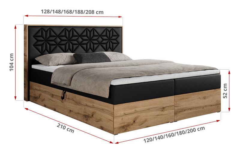 Łóżko kontynentalne MKS Meble NESSI 180x200 H3 Czarny ecoskóra 1szt