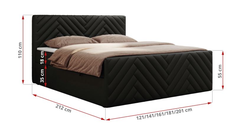 Łóżko kontynentalne MKS Meble PARIS DUO 120x200 H4 Czarny ecoskóra 1szt.