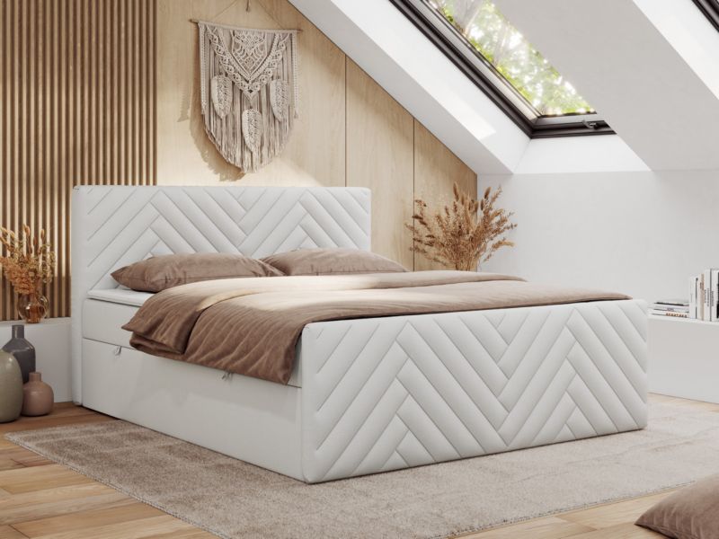 Łóżko kontynentalne MKS Meble PARIS DUO 160x200 H3 Biały ecoskóra 1szt.
