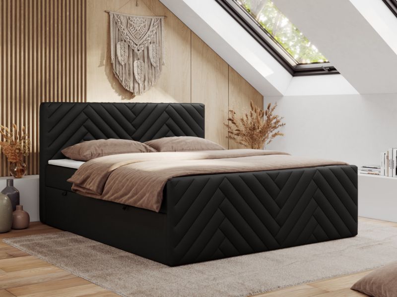 Łóżko kontynentalne MKS Meble PARIS DUO 160x200 H3 Czarny ecoskóra 1szt.