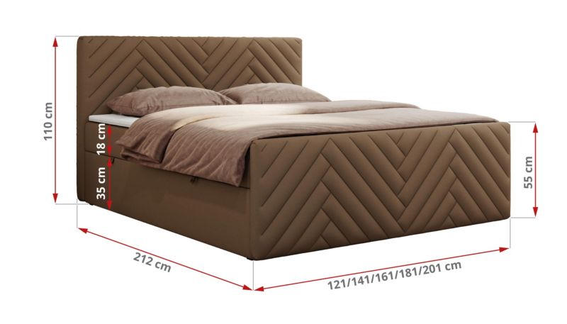Łóżko kontynentalne MKS Meble PARIS DUO 180x200 H3 Brązowy ecoskóra 1szt.