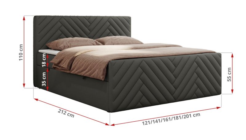 Łóżko kontynentalne MKS Meble PARIS DUO 180x200 H3 Szary ecoskóra 1szt.