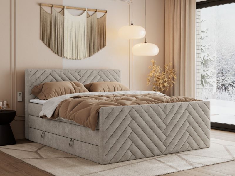 Łóżko kontynentalne MKS Meble PARIS KING DUO 140x200 H3 Beżowy struktura 1szt.