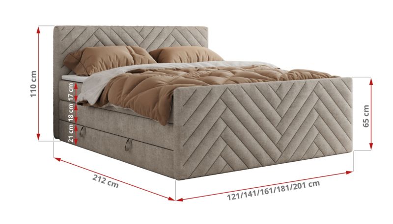 Łóżko kontynentalne MKS Meble PARIS KING DUO 140x200 H3 Beżowy struktura 1szt.
