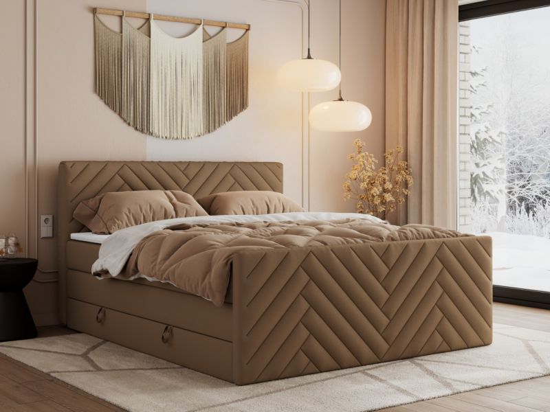 Łóżko kontynentalne MKS Meble PARIS KING DUO 140x200 H3 Brązowy ecoskóra 1szt.