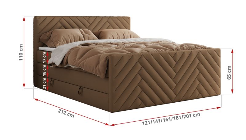 Łóżko kontynentalne MKS Meble PARIS KING DUO 140x200 H3 Brązowy ecoskóra 1szt.