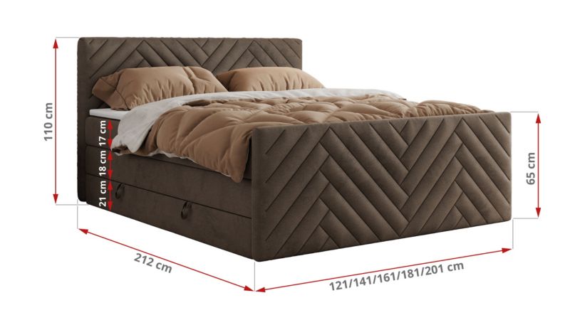 Łóżko kontynentalne MKS Meble PARIS KING DUO 140x200 H3 Brązowy welvet 1szt.