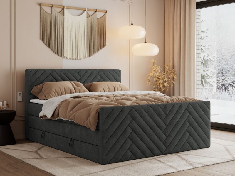 Łóżko kontynentalne MKS Meble PARIS KING DUO 140x200 H3 Ciemnoszary struktura 1szt.