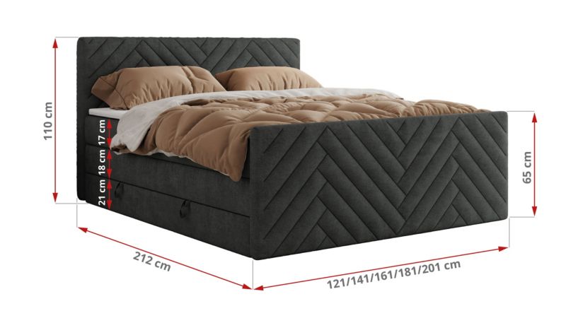 Łóżko kontynentalne MKS Meble PARIS KING DUO 140x200 H3 Ciemnoszary struktura 1szt.