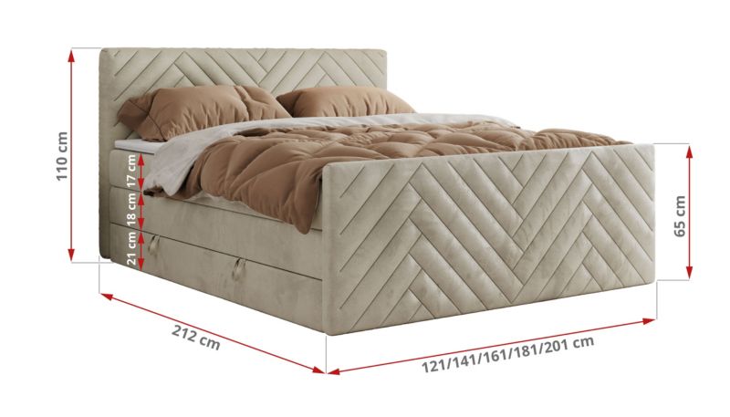 Łóżko kontynentalne MKS Meble PARIS KING DUO 140x200 H4 Beżowy welvet 1szt.