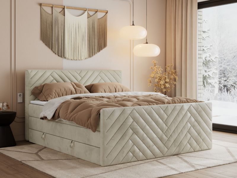 Łóżko kontynentalne MKS Meble PARIS KING DUO 160x200 H3 Beżowy welvet 1szt.