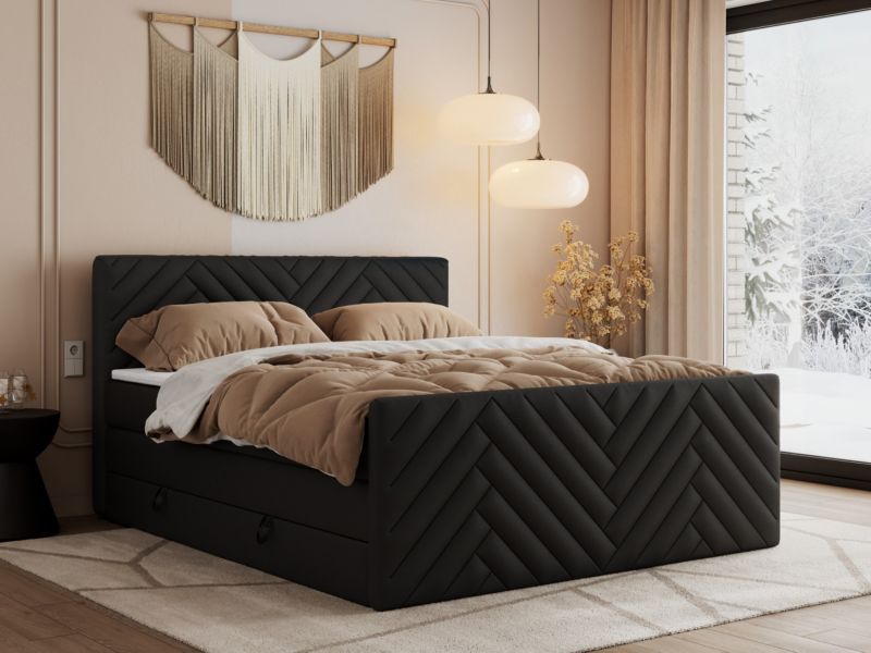 Łóżko kontynentalne MKS Meble PARIS KING DUO 160x200 H3 Czarny ecoskóra 1szt.