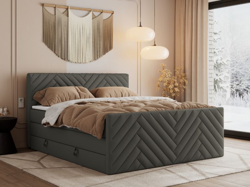 Łóżko kontynentalne MKS Meble PARIS KING DUO 160x200 H4 Szary ecoskóra 1szt.