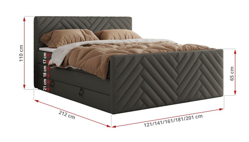 Łóżko kontynentalne MKS Meble PARIS KING DUO 160x200 H4 Szary ecoskóra 1szt.