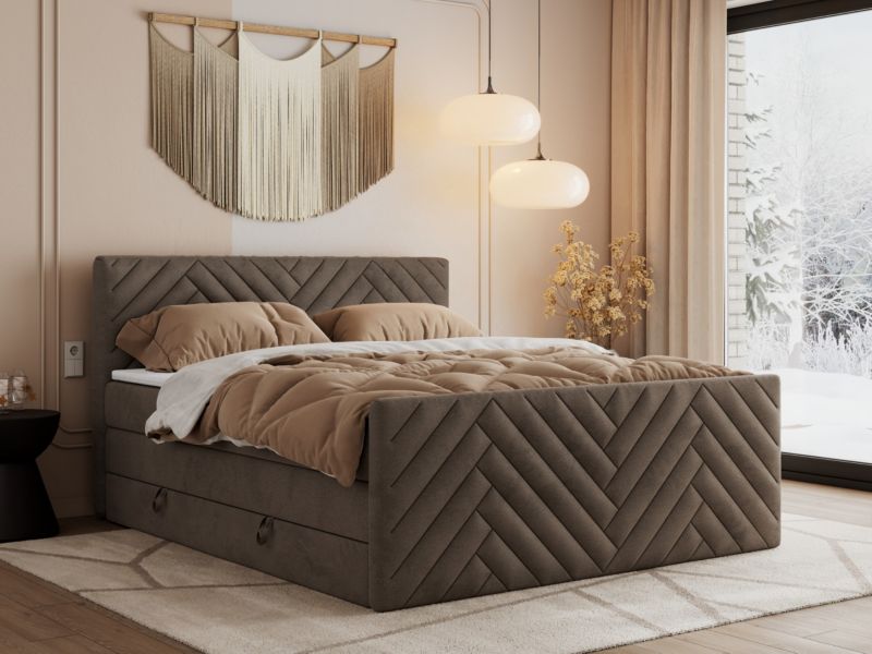 Łóżko kontynentalne MKS Meble PARIS KING DUO 180x200 H3 Brązowy welvet 1szt.