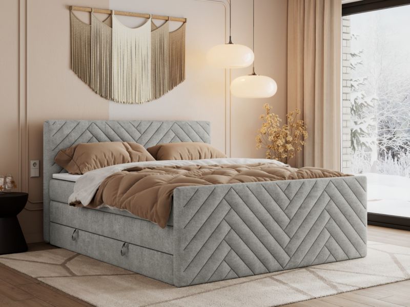Łóżko kontynentalne MKS Meble PARIS KING DUO 180x200 H3 Jasnoszary struktura 1szt.