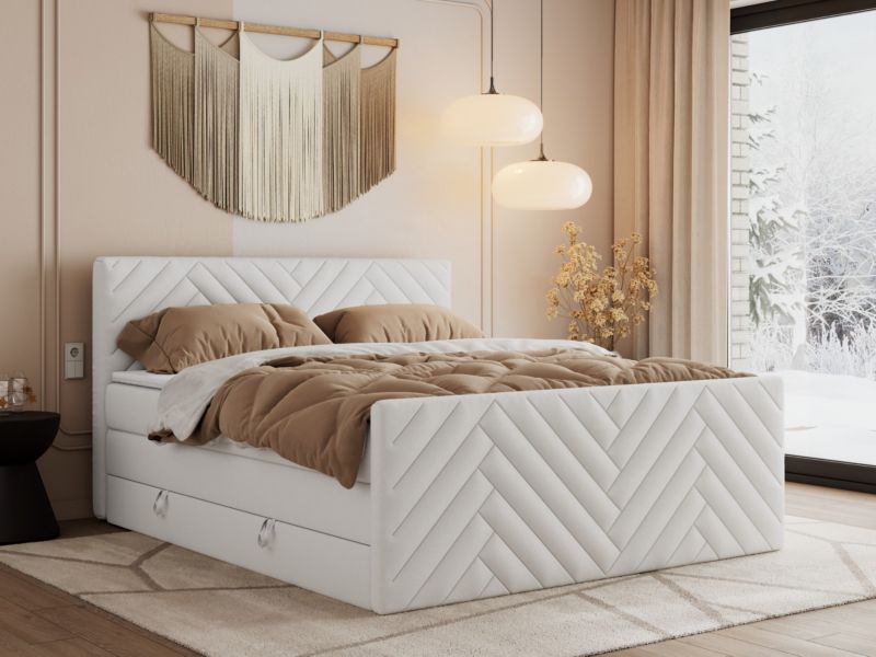 Łóżko kontynentalne MKS Meble PARIS KING DUO 180x200 H4 Biały ecoskóra 1szt.