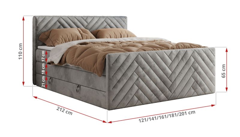 Łóżko kontynentalne MKS Meble PARIS KING DUO 180x200 H4 Jasnoszary welvet 1szt.