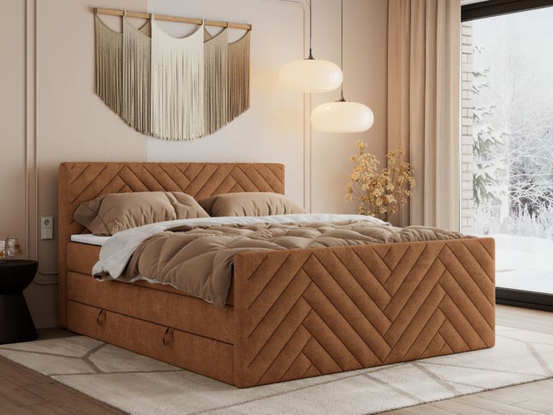 Łóżko kontynentalne MKS Meble PARIS KING DUO 180x200 H4 Pomarańczowy struktura 1szt.