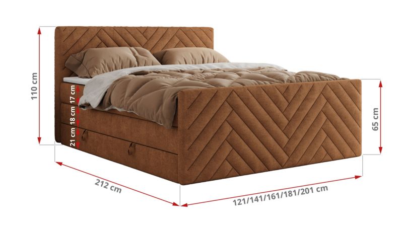 Łóżko kontynentalne MKS Meble PARIS KING DUO 180x200 H4 Pomarańczowy struktura 1szt.