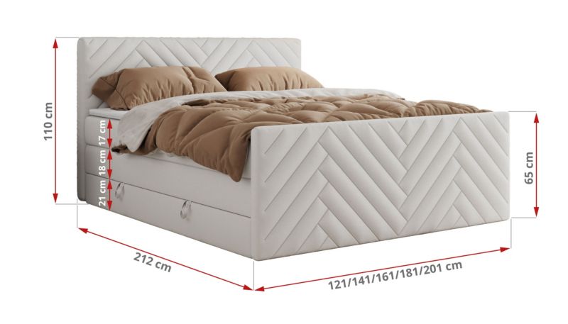 Łóżko kontynentalne MKS Meble PARIS KING DUO 200x200 H4 Biały ecoskóra 1szt.