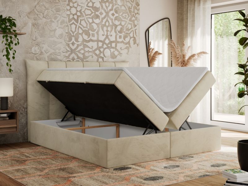 Łóżko kontynentalne MKS Meble PREMIUM 10 160x200 H3 Beżowy welvet 1szt.
