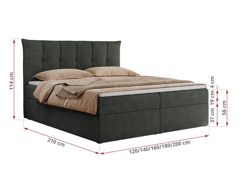 Łóżko kontynentalne MKS Meble PREMIUM 10 160x200 H3 Ciemnoszary struktura 1szt.