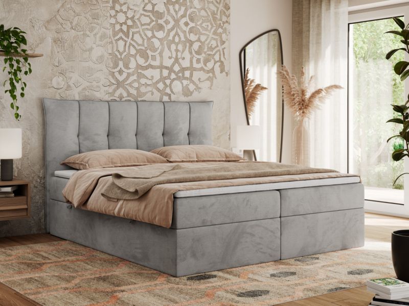 Łóżko kontynentalne MKS Meble PREMIUM 10 160x200 H3 Jasnoszary welvet 1szt.