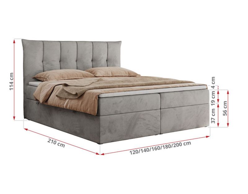 Łóżko kontynentalne MKS Meble PREMIUM 10 160x200 H3 Jasnoszary welvet 1szt.