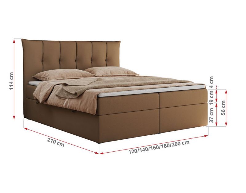 Łóżko kontynentalne MKS Meble PREMIUM 10 180x200 H4 Brązowy ecoskóra 1szt.