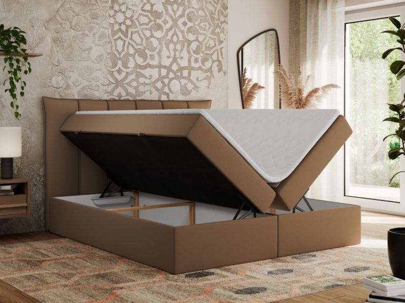 Łóżko kontynentalne MKS Meble PREMIUM 10 180x200 H4 Brązowy ecoskóra 1szt.
