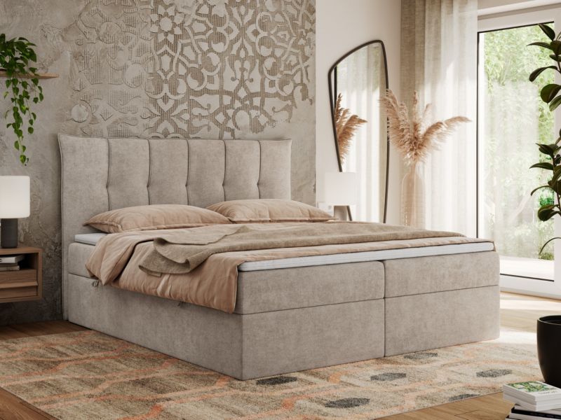 Łóżko kontynentalne MKS Meble PREMIUM 10 200x200 H3 Beżowy struktura 1szt.