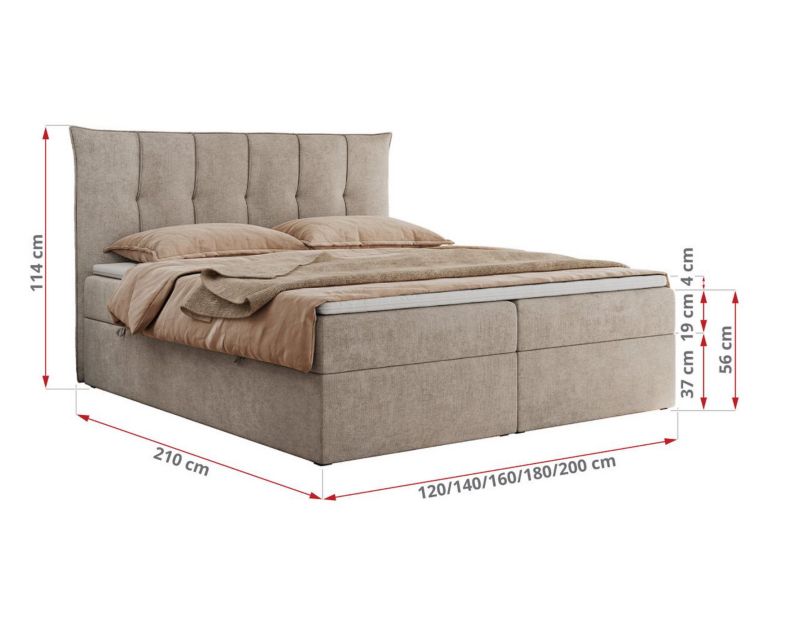 Łóżko kontynentalne MKS Meble PREMIUM 10 200x200 H3 Beżowy struktura 1szt.