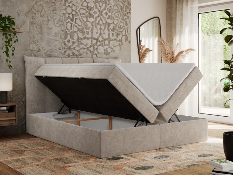 Łóżko kontynentalne MKS Meble PREMIUM 10 200x200 H3 Beżowy struktura 1szt.