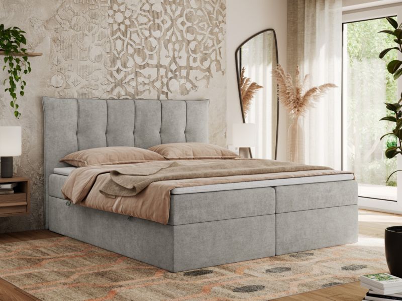 Łóżko kontynentalne MKS Meble PREMIUM 10 200x200 H3 Jasnoszary struktura 1szt.