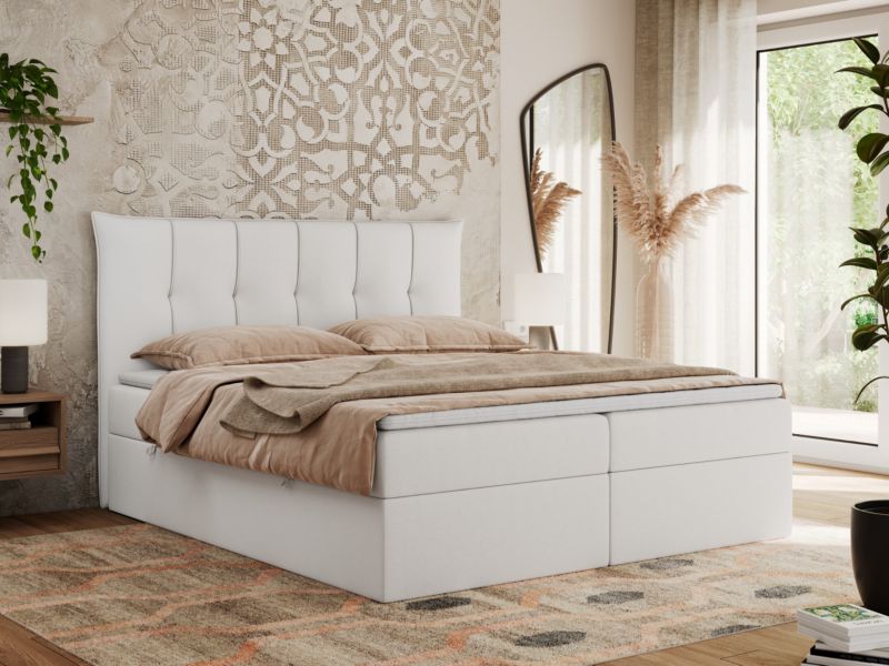 Łóżko kontynentalne MKS Meble PREMIUM 10 200x200 H4 Biały ecoskóra 1szt.