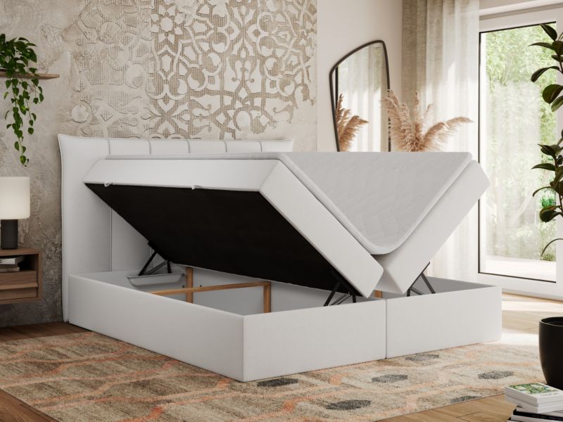 Łóżko kontynentalne MKS Meble PREMIUM 10 200x200 H4 Biały ecoskóra 1szt.