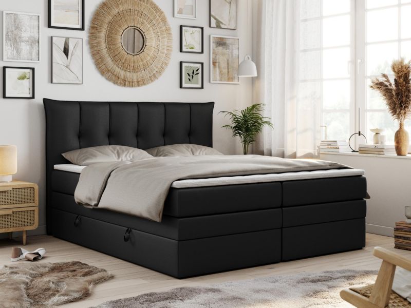 Łóżko kontynentalne MKS Meble PREMIUM 10 KING 140x200 H3 Czarny ecoskóra 1szt.