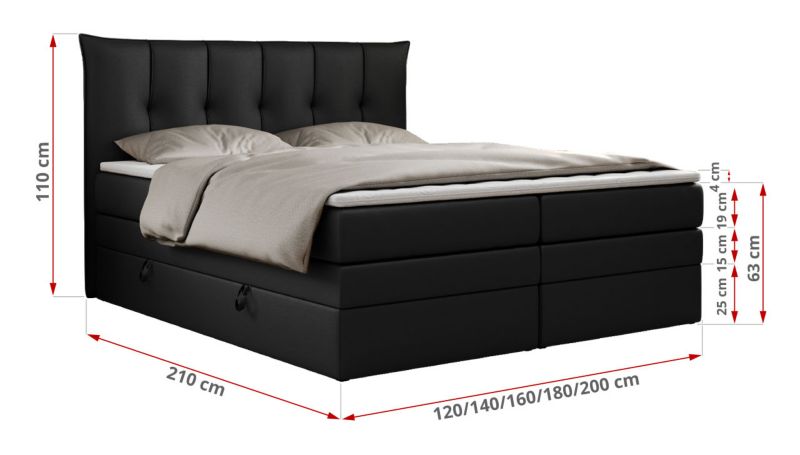 Łóżko kontynentalne MKS Meble PREMIUM 10 KING 140x200 H3 Czarny ecoskóra 1szt.